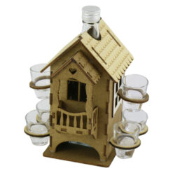 Suport lemn Casuta cu o sticla si 6 pahare 20x24 CM