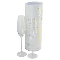 Set 2 pahare sampanie pentru Miri cu cristale Swarovski 210 ml - gravat cu flori