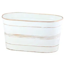 Ghiveci Oval din metal cu dungi aurii 25x13 CM