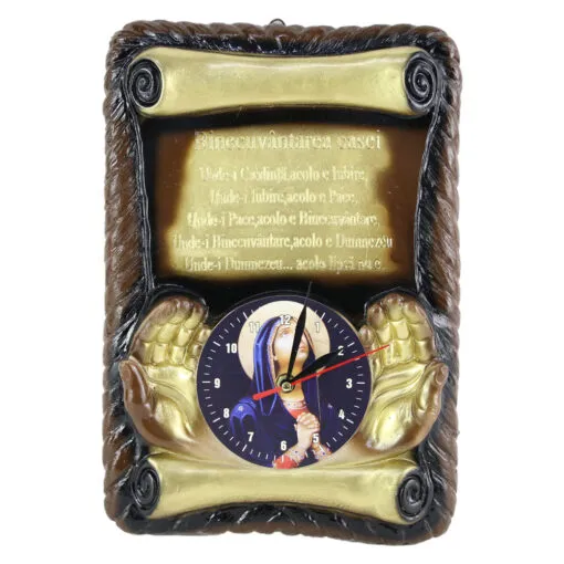 Ceas din ipsos "Binecuvantarea Casei" cu Maria/Isus 23x33 CM