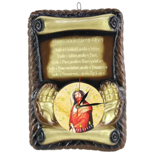 Ceas din ipsos "Binecuvantarea Casei" cu Maria/Isus 23x33 CM
