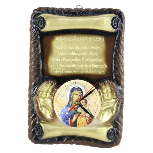 Ceas din ipsos "Binecuvantarea Casei" cu Maria/Isus 23x33 CM