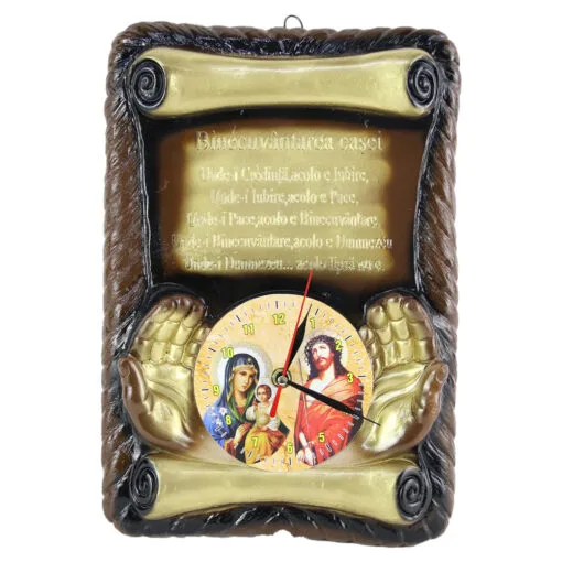 Ceas din ipsos "Binecuvantarea Casei" cu Maria/Isus 23x33 CM
