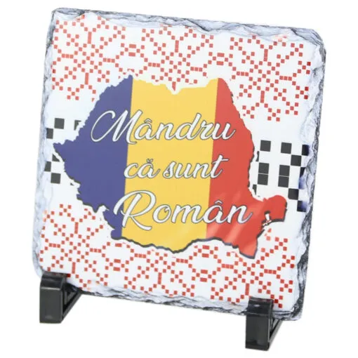 Placa ardezie personalizata "Mandru ca sunt Roman" 14x14 CM