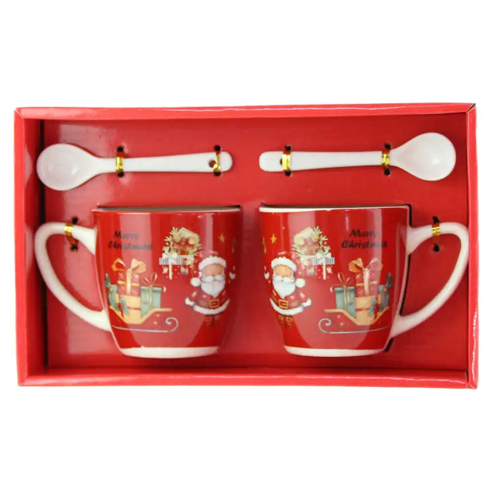 Set 2 cani cu lingurite din ceramica 220 ml Set 2 cani cu lingurite din ceramica 220 ml