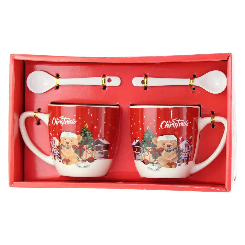 Set 2 cani cu lingurite din ceramica 220 ml Set 2 cani cu lingurite din ceramica 220 ml