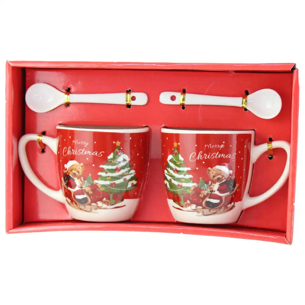 Set 2 cani cu lingurite din ceramica 220 ml Set 2 cani cu lingurite din ceramica 220 ml
