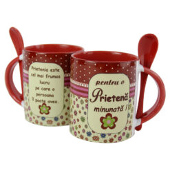 Cana ceramica cu lingurita "Pentru o Prietena minunata!" 330 ml - Buline