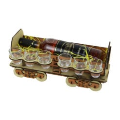 Suport lemn cu o sticla de vin si 6 pahare 34x14 CM