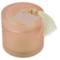 Lumanare parfumata in sticla cu capac si franjuri 160 gr