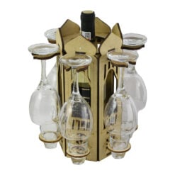 Suport lemn Minibar cu o sticla de vin si 6 pahare vin si 6 pahare tuica 22x31 CM
