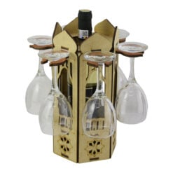 Suport lemn Minibar cu o sticla de vin si 6 pahare 23x31 CM