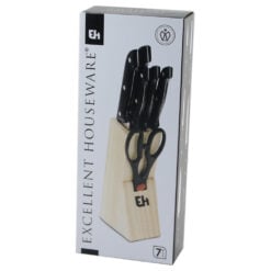 Set cutite bucatarie din inox cu suport lemn 7 piese