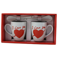 Set 2 cani cu lingurite din ceramica "I love you" 7 CM
