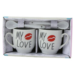 Set 2 cesti espresso cu lingurite "My Love"