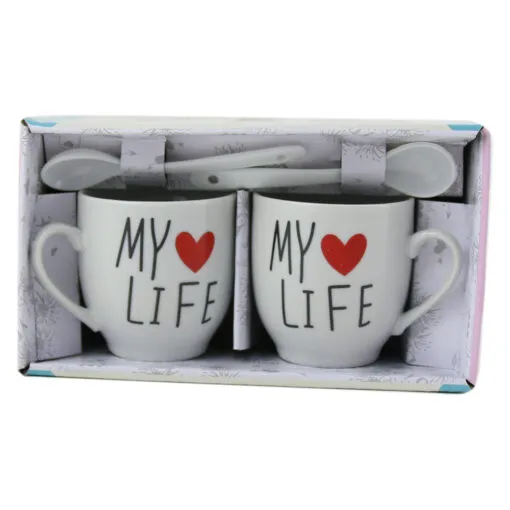Set 2 cesti espresso cu lingurite "My Love"
