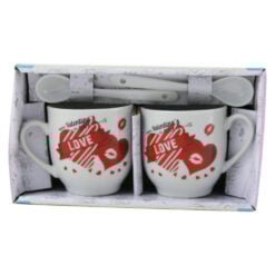 Set 2 cesti espresso cu lingurite "Happy Valentine's day"