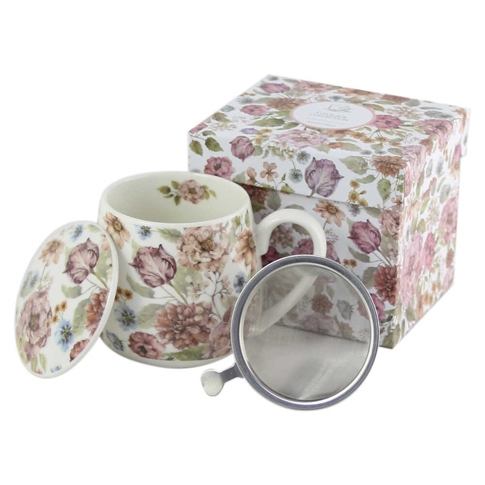 Cana portelan cu infuzor metalic si capac 430 ml Cana portelan cu infuzor metalic si capac 430 ml