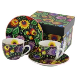 Set 2 cesti espresso cu farfurii din portelan 90 ml