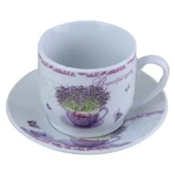 Set 6 cesti cu farfurii din ceramica Lavanda