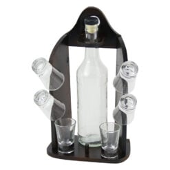 Suport lemn cu o sticla si 6 pahare 30 CM