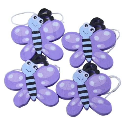 Set 4 decor din lemn Fluture cu agatatoare