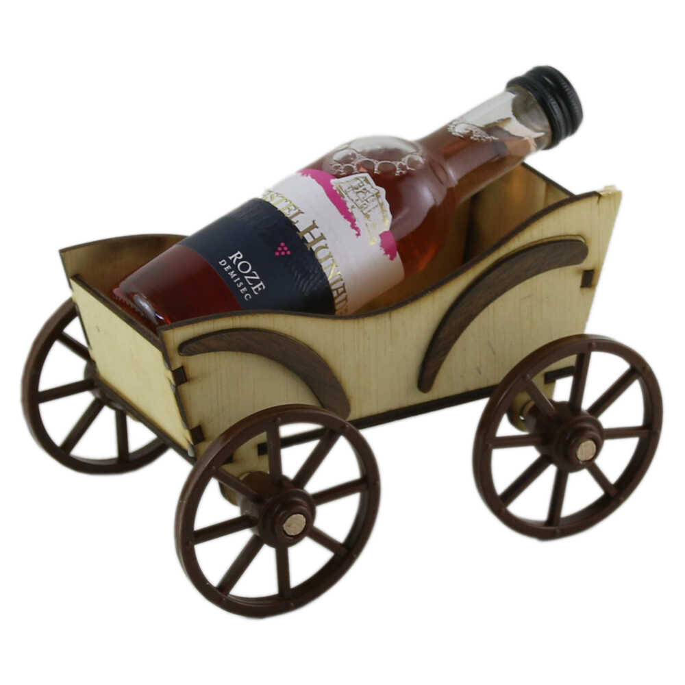 Suport lemn Caleasca cu o sticla de vin 220 ml, 13x19 CM - Hontfar