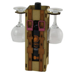 Suport lemn cu o sticla de vin si 2 pahare 21x30 CM