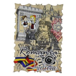 Magnet de frigider din lemn Welcome to Romania 7x9 CM
