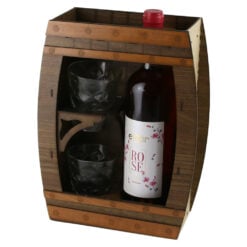 Suport lemn cu o sticla de vin 750 ml si 2 pahare