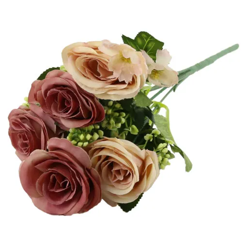 Buchet artificial cu trandafiri si bobite 28 CM