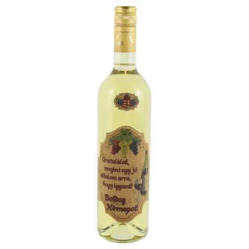 Vin alb 0.75 L cu eticheta din pluta "Boldog Nevnapot! Gratulalok..."