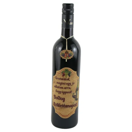 Vin rosu 0.75 L cu eticheta din pluta "Boldog Szuletesnapot! Gratulalok..."