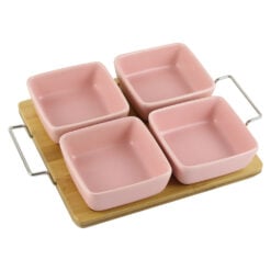 4 boluri din ceramica cu suport lemn 21/9 CM