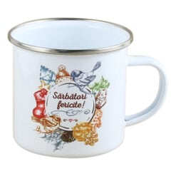 Cana metalica emailata "Sarbatori Fericite" 300 ml