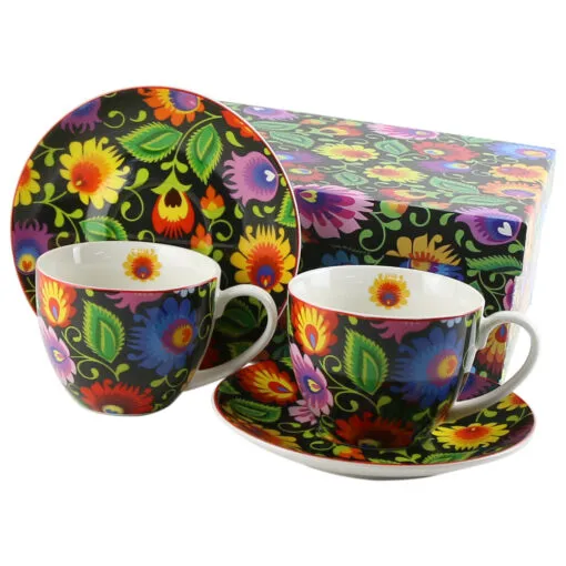 Set 2 cani cu farfurie din portelan 250 ml "Etnic"