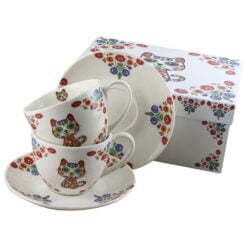 Set 2 cani cu farfurie din portelan 280 ml "Retro Etno Cats"