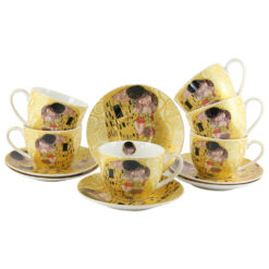 Set 6 cani cu farfurie din portelan 250 ml "The Kiss" Gustav Klimt