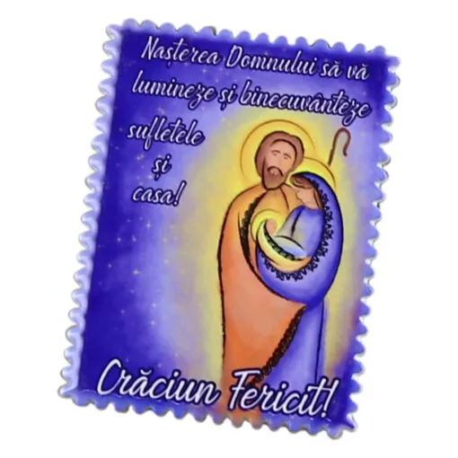 Magnet din ceramica " Nasterea Domnului...Craciun Fericit!" 6x8 CM