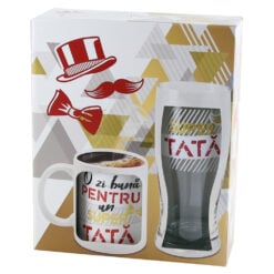 Set cadou "O zi buna pentru un Super Tata" Cana 300 ml cu Pahar bere 500 ml