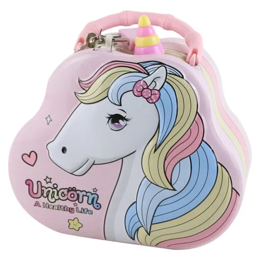 Pusculita metalica cu lacat si cheie Unicorn 15x12x8 CM