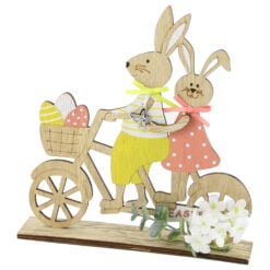 Decor din lemn Iepurasi cu bicicleta 18 CM