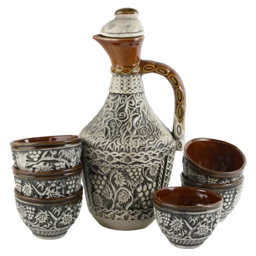 Set pentru vin din ceramica cu 6 cani