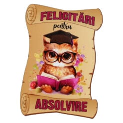 Magnet de frigider din lemn "Felicitari pentru Absolvire" 6x8.5 CM