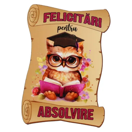 Magnet de frigider din lemn "Felicitari pentru Absolvire" 6x8.5 CM