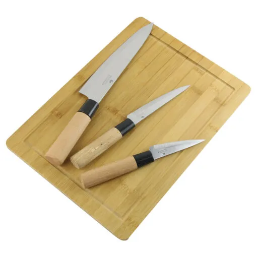 Set 3 cutite cu tocator bambus