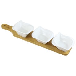 Set 3 boluri din portelan pe suport bambus 38 CM