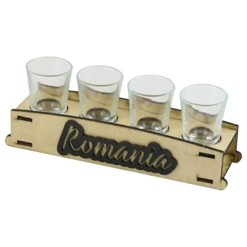 Suport din lemn cu 4 pahare Romania 21x6 CM