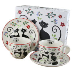 Set 2 cesti cu farfurii din portelan 250 ml "Pisici"