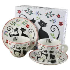 Set 2 cesti cu farfurii din portelan 250 ml "Pisici"